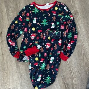 SHEIN Navy Holiday Print Pajama Set with Red Trim